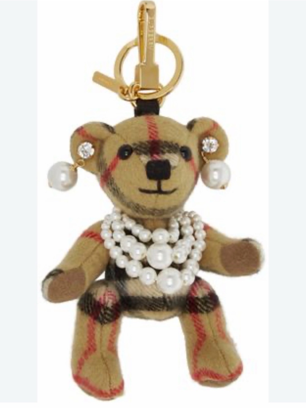 Burberry Cashmere Vintage Check Pearl Bear Bag Charm